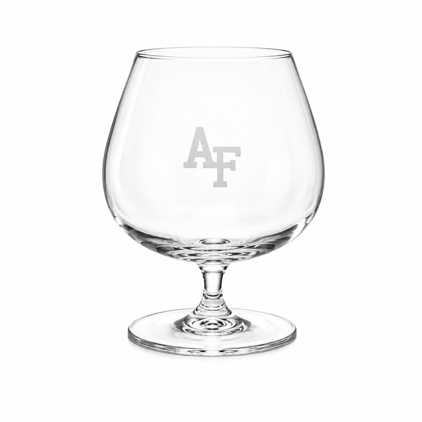 Clear 24 oz brandy glass with a precision-etched AF logo on the front.
