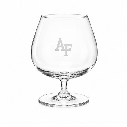 Clear 24 oz brandy glass with a precision-etched AF logo on the front.