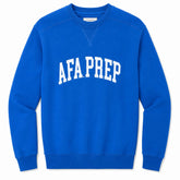 Royal blue AFA Prep School Classic Crew sweatshirt with white collegiate AFA PREP lettering on the front.