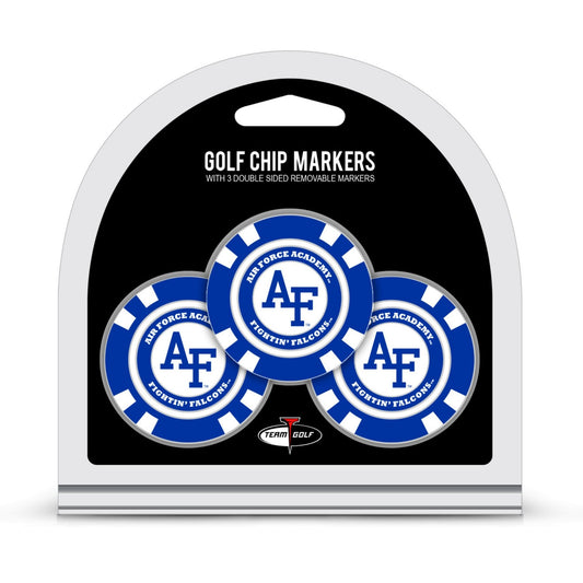 Air Force Academy AF logo golf chip markers 3 pack with removable double-sided ball marker poker style golf accessory