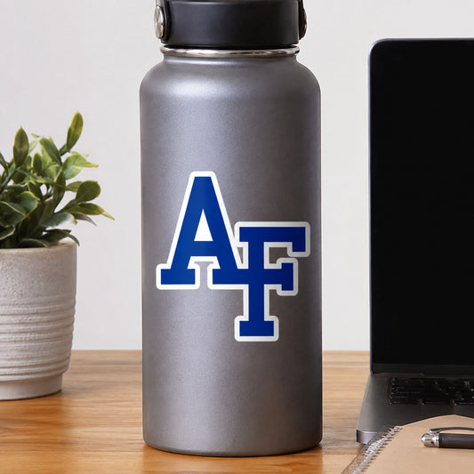 Air Force Academy AF logo kiss-cut vinyl sticker in royal blue with white border.