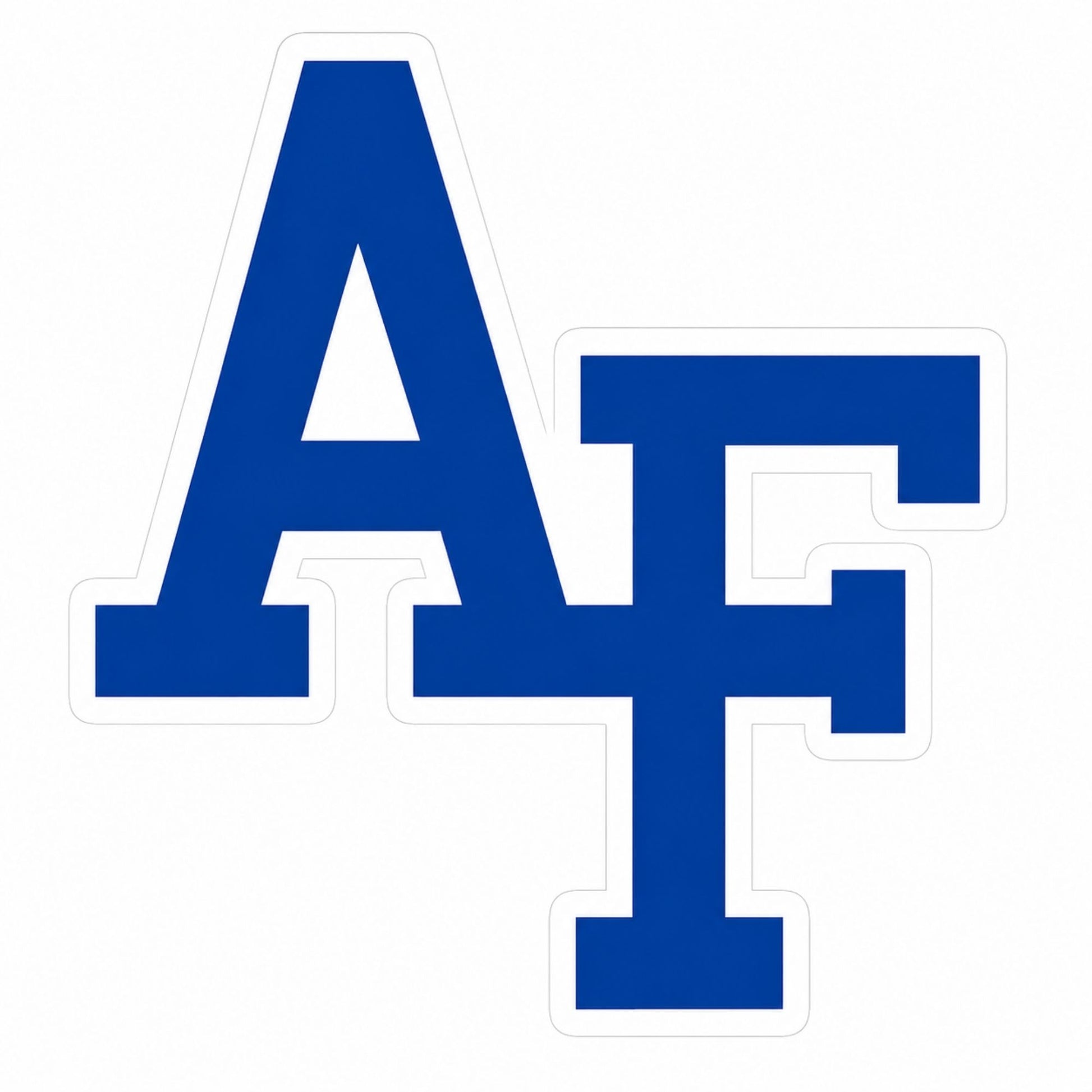 Air Force Academy AF logo kiss-cut vinyl sticker in royal blue with white border.