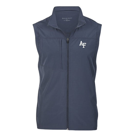Navy Air Force Academy full-zip performance vest featuring white AF logo on left chest