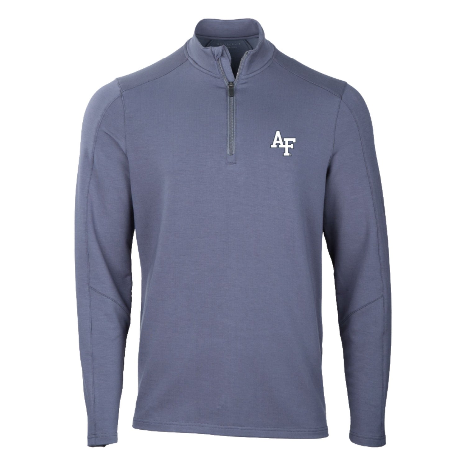 Steel blue Air Force Academy quarter-zip pullover featuring white AF logo on left chest