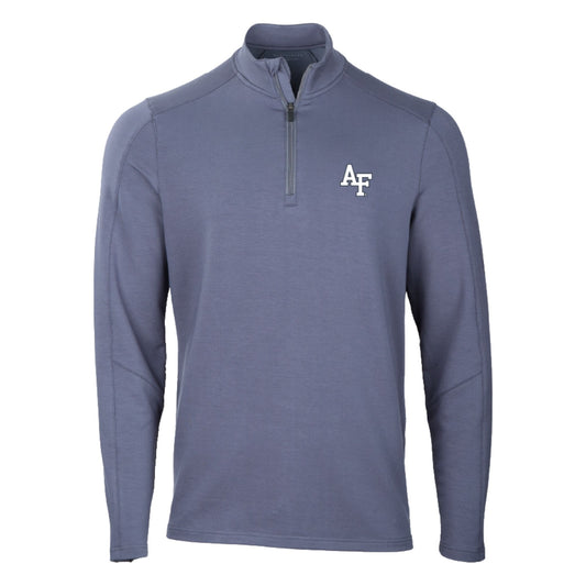 Steel blue Air Force Academy quarter-zip pullover featuring white AF logo on left chest