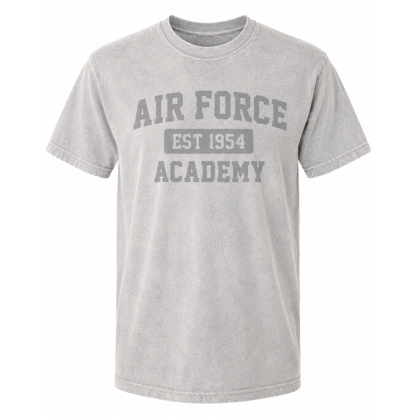 Gray Air Force Academy class color t-shirt with subtle tone-on-tone vintage graphic on white background