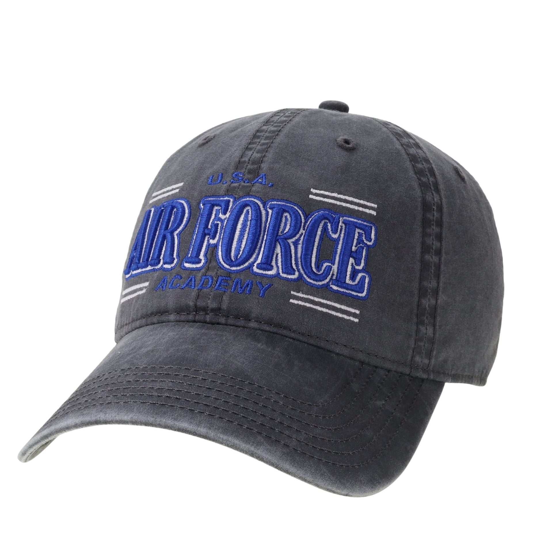 Air Force Academy stone silver vintage hat with embroidered USAF Air Force Academy lettering and sun-washed finish