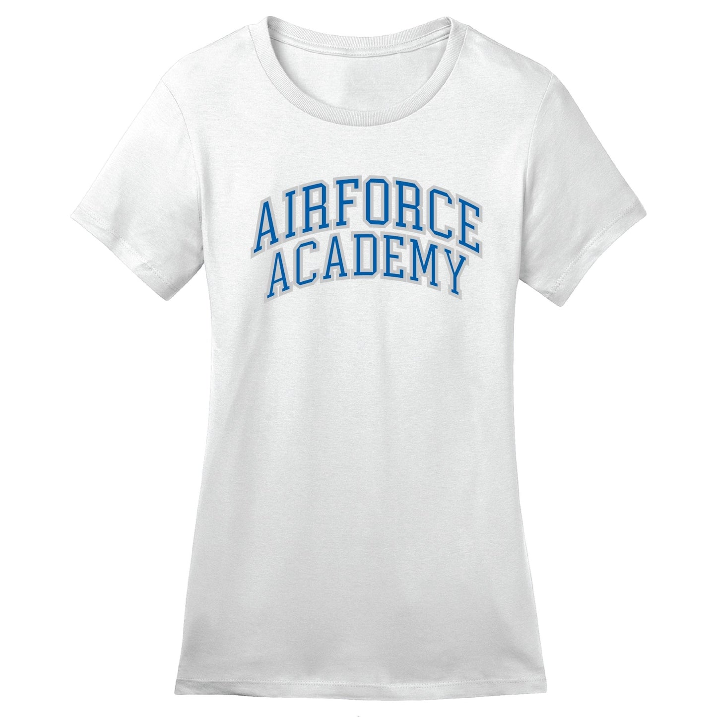 Women’s white Air Force Academy t-shirt with blue and white rhinestone logo