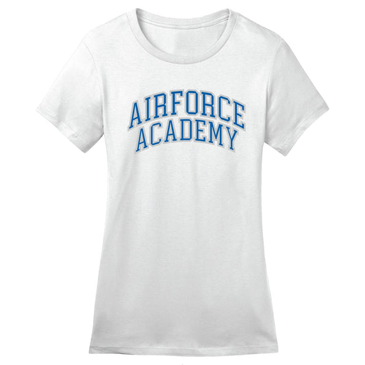 Women’s white Air Force Academy t-shirt with blue and white rhinestone logo