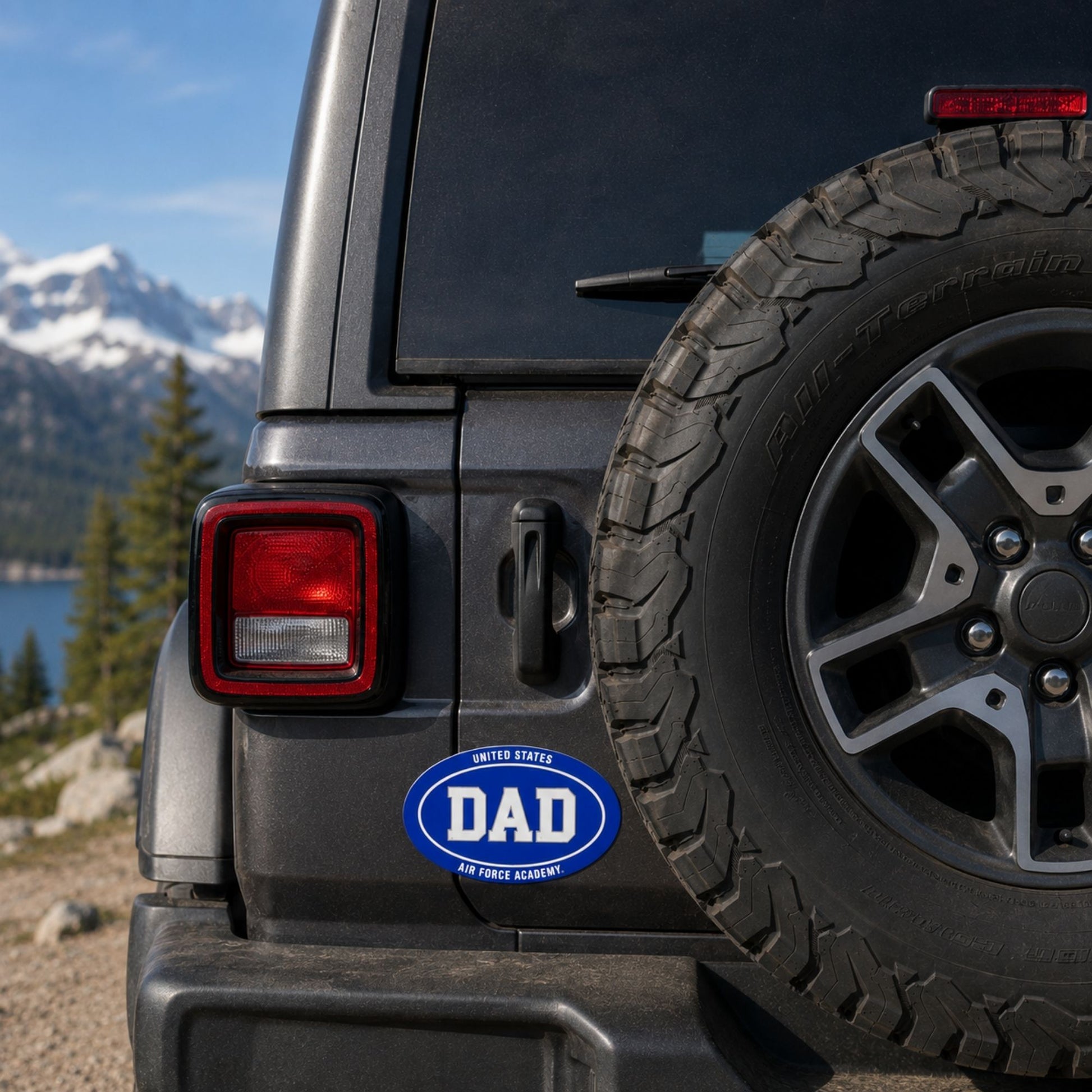 Air Force Academy DAD auto magnet in royal blue and white measuring 6 inches wide by 4 inches high.