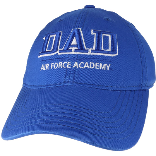 Air Force Academy Dad Hat in royal blue with embroidered Air Force Academy Dad text