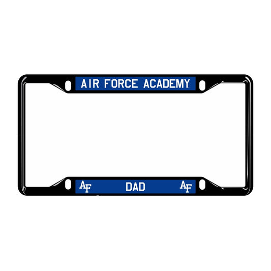 Air Force Academy Dad license plate frame in black with blue accents and AF logos