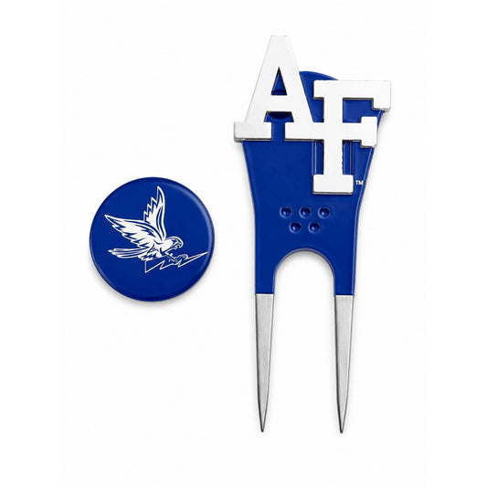 Air Force Academy divot tool with removable ball marker in retail packaging