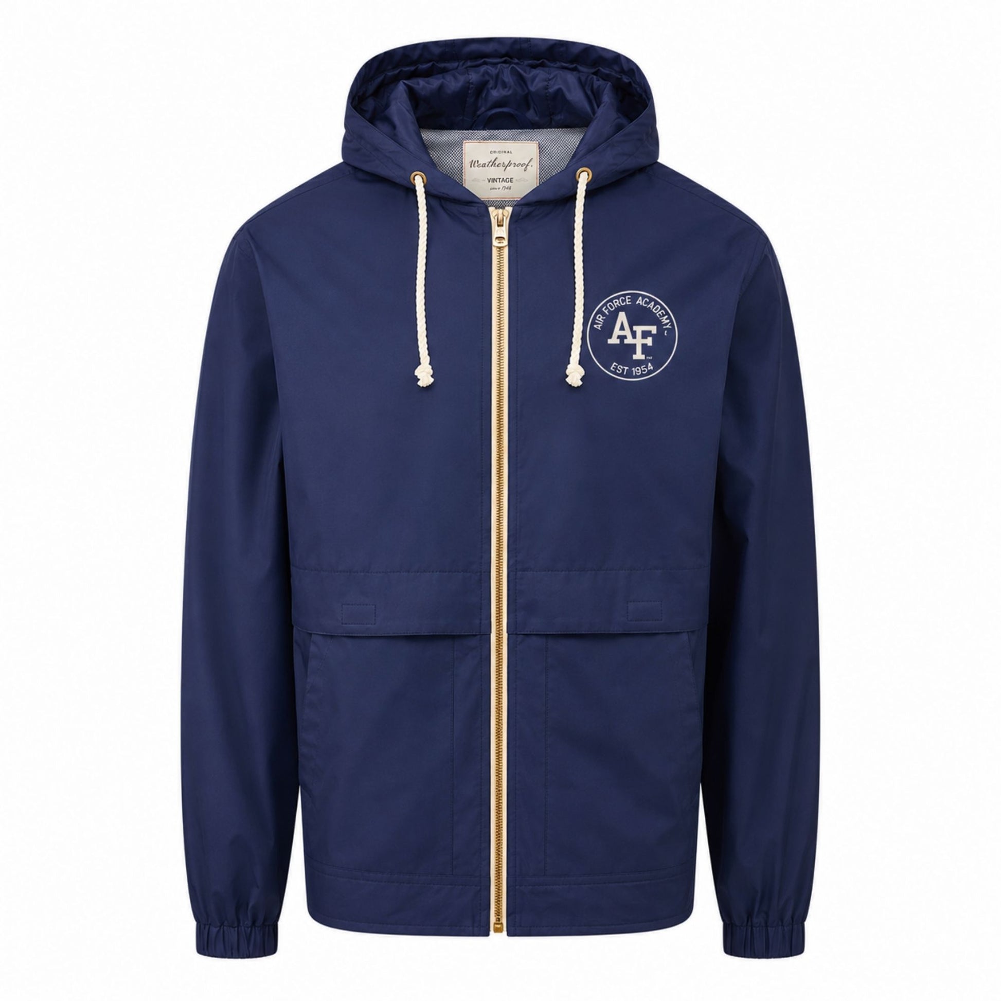 Navy Air Force Academy Flight Deck rain jacket with hood, rope drawcords, and water-resistant lightweight shell