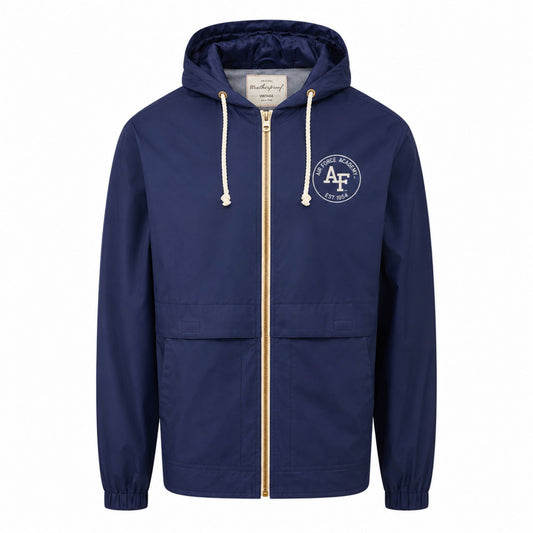 Navy Air Force Academy Flight Deck rain jacket with hood, rope drawcords, and water-resistant lightweight shell