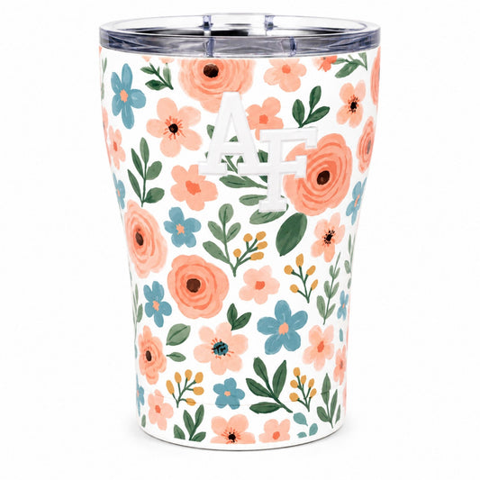 Air Force Academy 12oz floral terrazzo tumbler with AF logo and insulated design