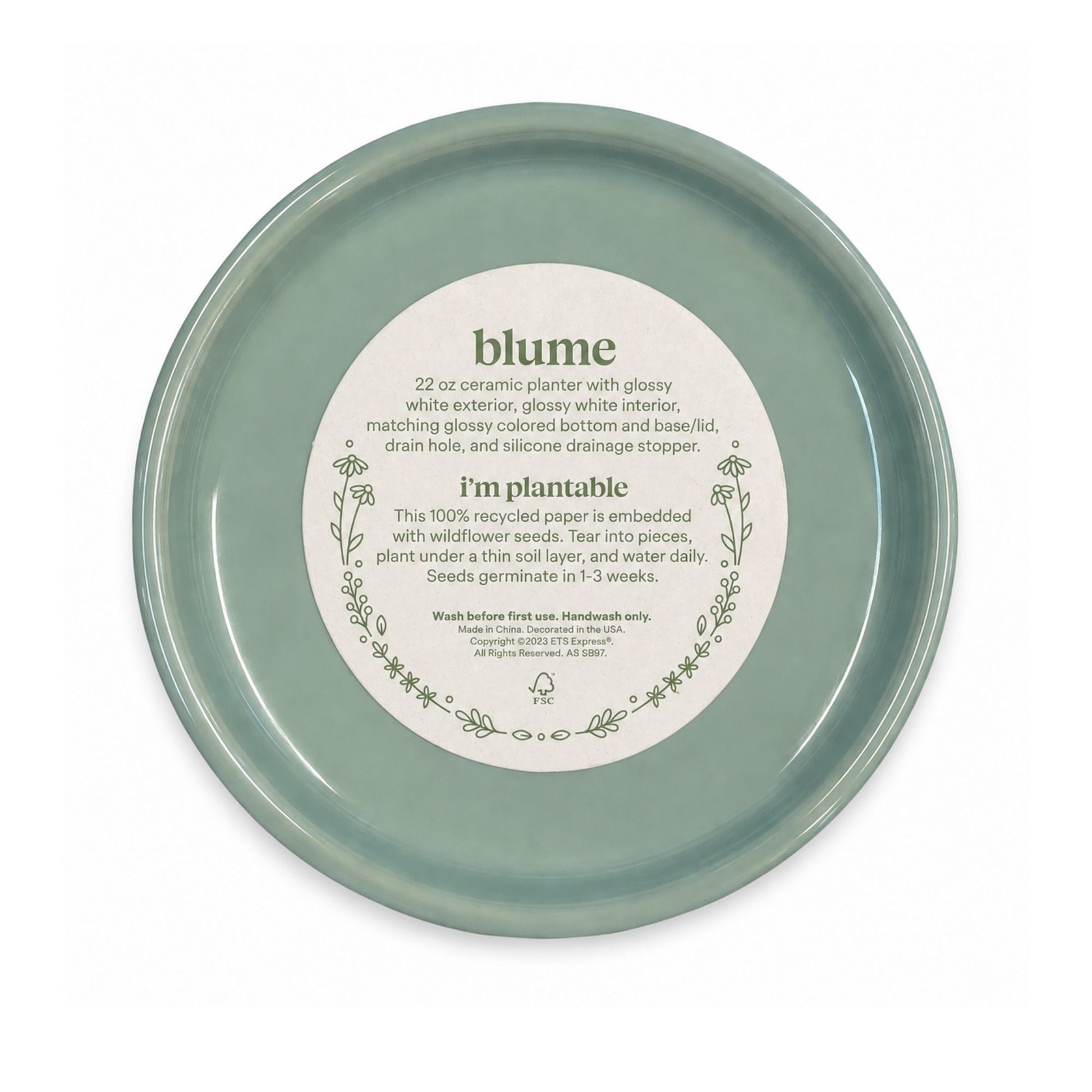 Air Force Academy Grandma ceramic planter with glossy white finish, Meadow Green drainage plate, and coordinating Air Force Academy Grandma design.