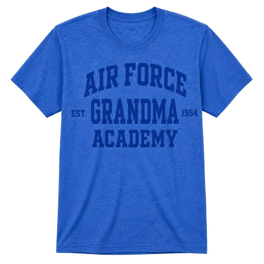 Blue Air Force Academy Grandma tee with dark tone-on-tone collegiate lettering.