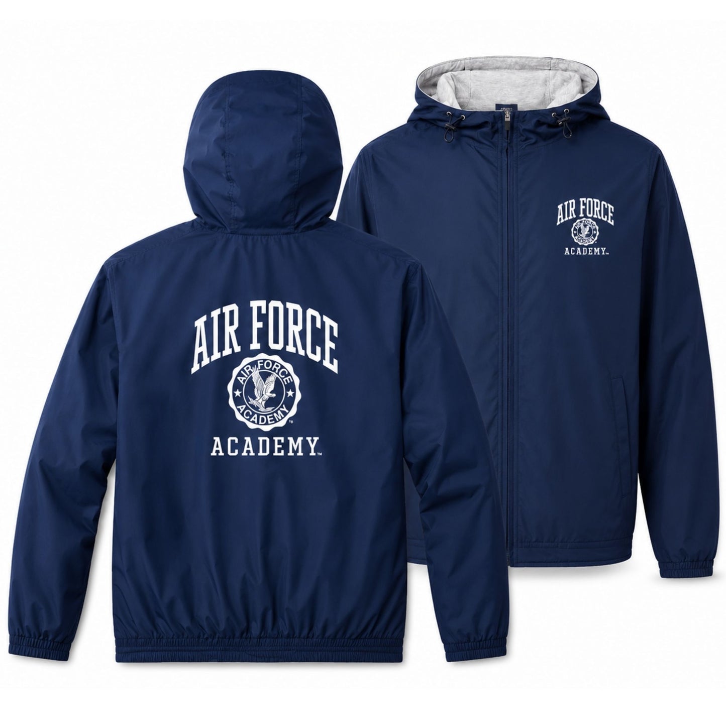 Navy Air Force Academy Liberty Trail Windbreaker with hood and large back graphic