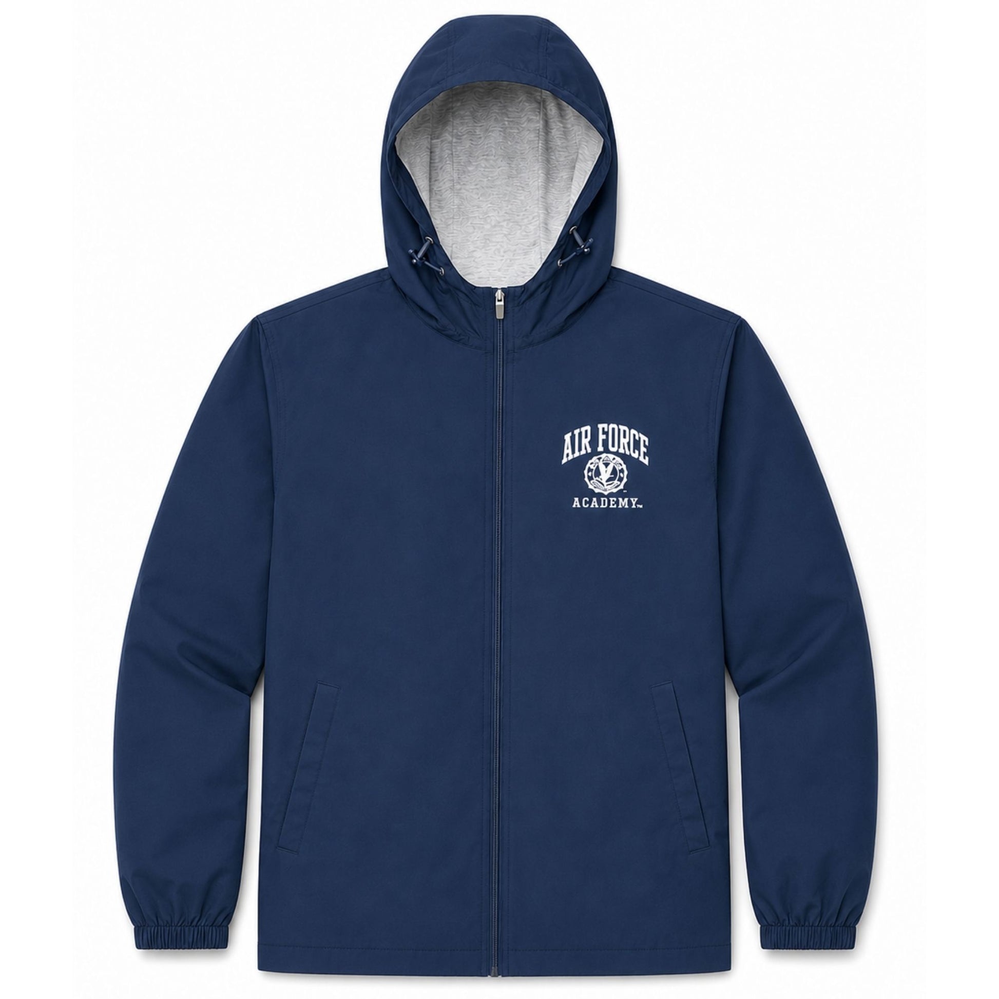 Navy Air Force Academy Liberty Trail Windbreaker with hood and large back graphic