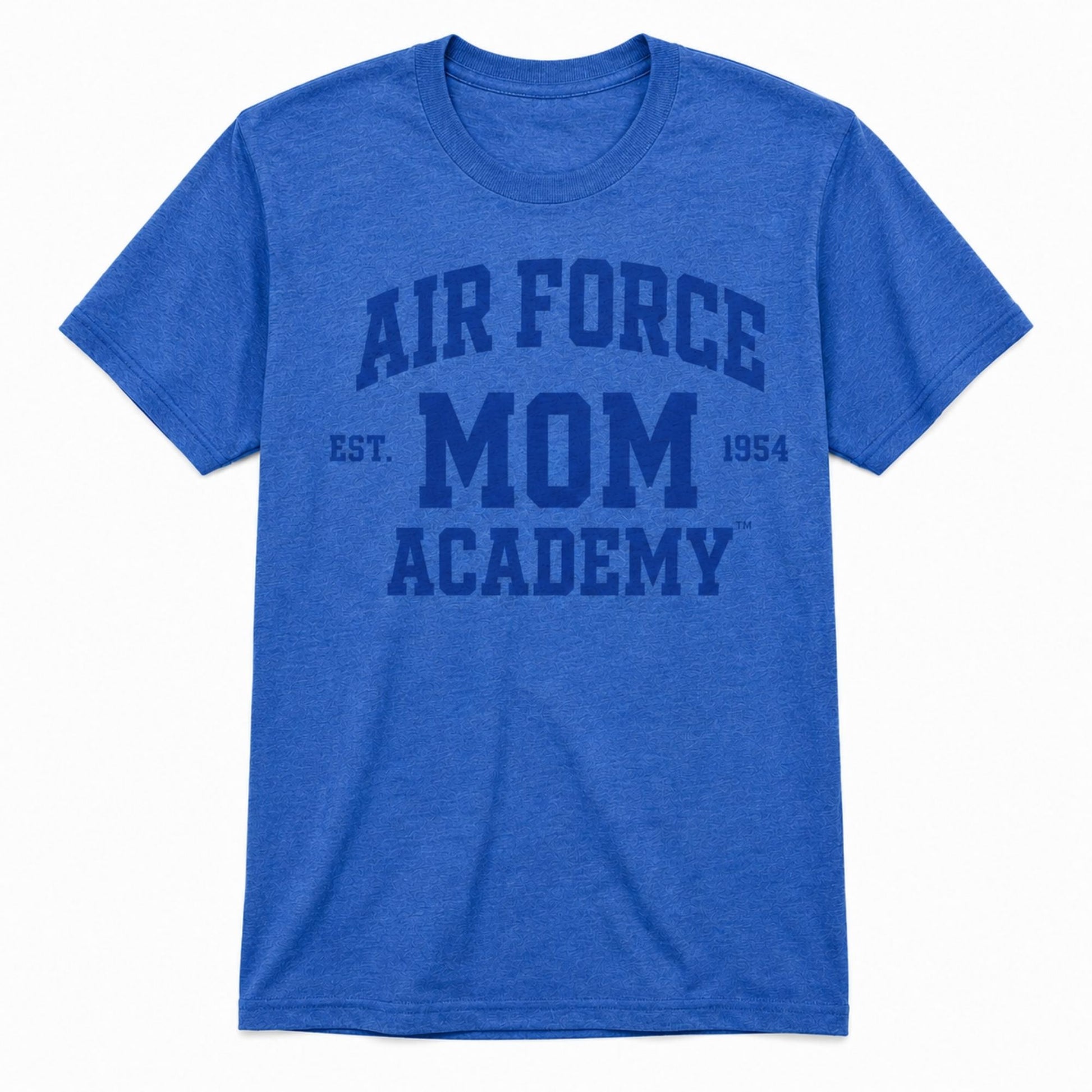 Blue Air Force Academy Mom tee with dark tone-on-tone collegiate 