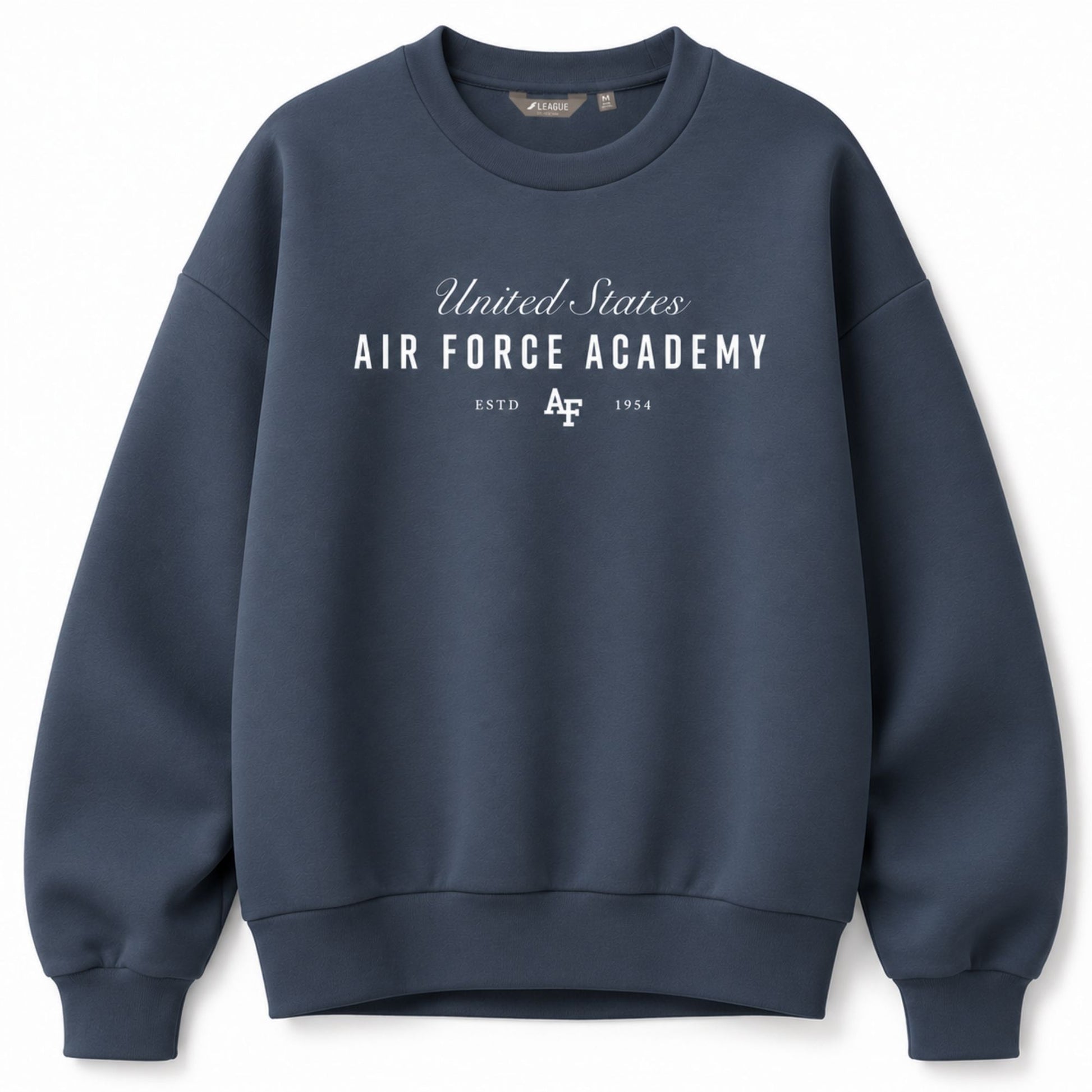Navy Air Force Academy scuba crewneck sweatshirt with balloon sleeves and relaxed oversized fit