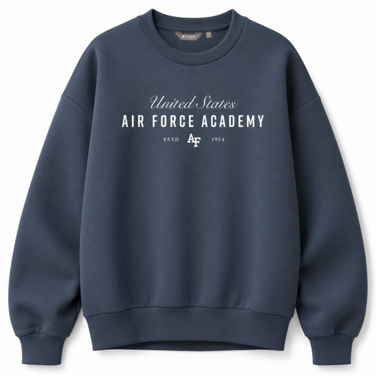 Navy Air Force Academy scuba crewneck sweatshirt with balloon sleeves and relaxed oversized fit