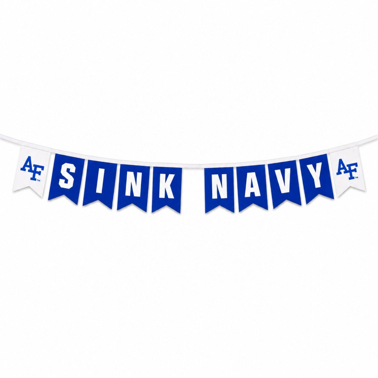 Air Force Academy Sink Navy felt banner with royal blue and white pennants connected by a white grosgrain ribbon