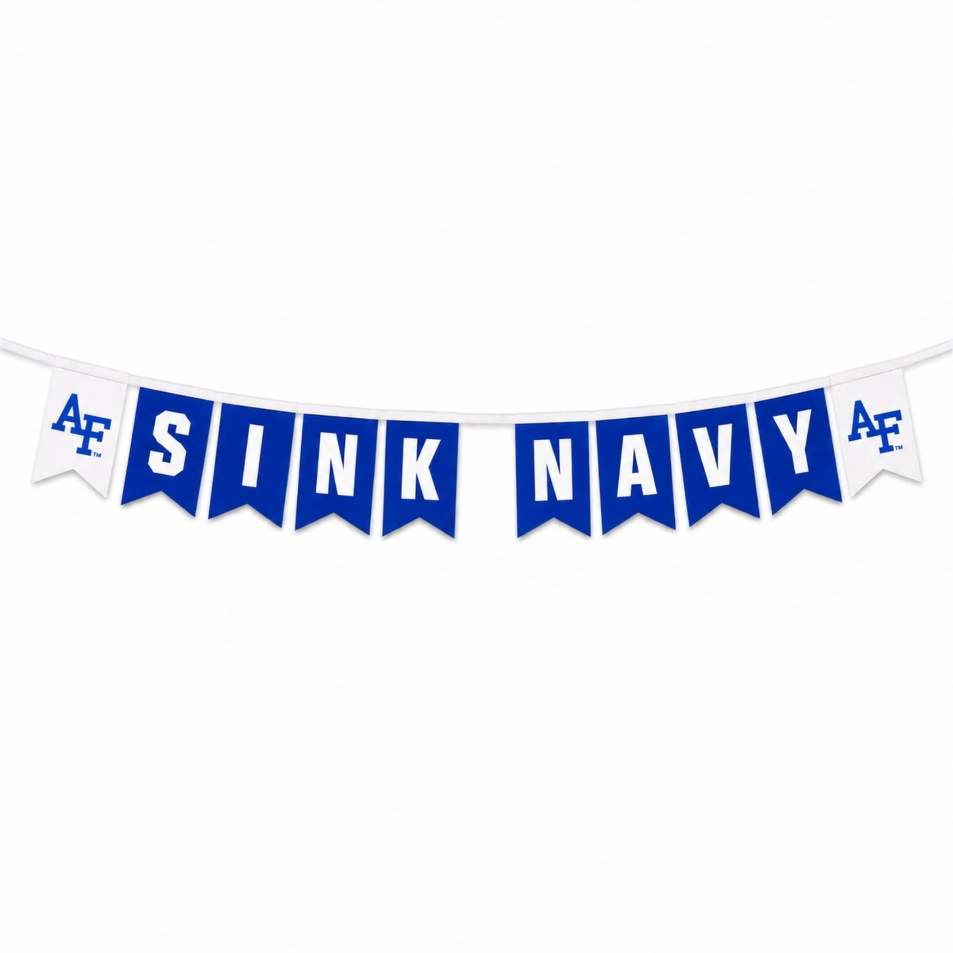 Air Force Academy Sink Navy felt banner with royal blue and white pennants connected by a white grosgrain ribbon