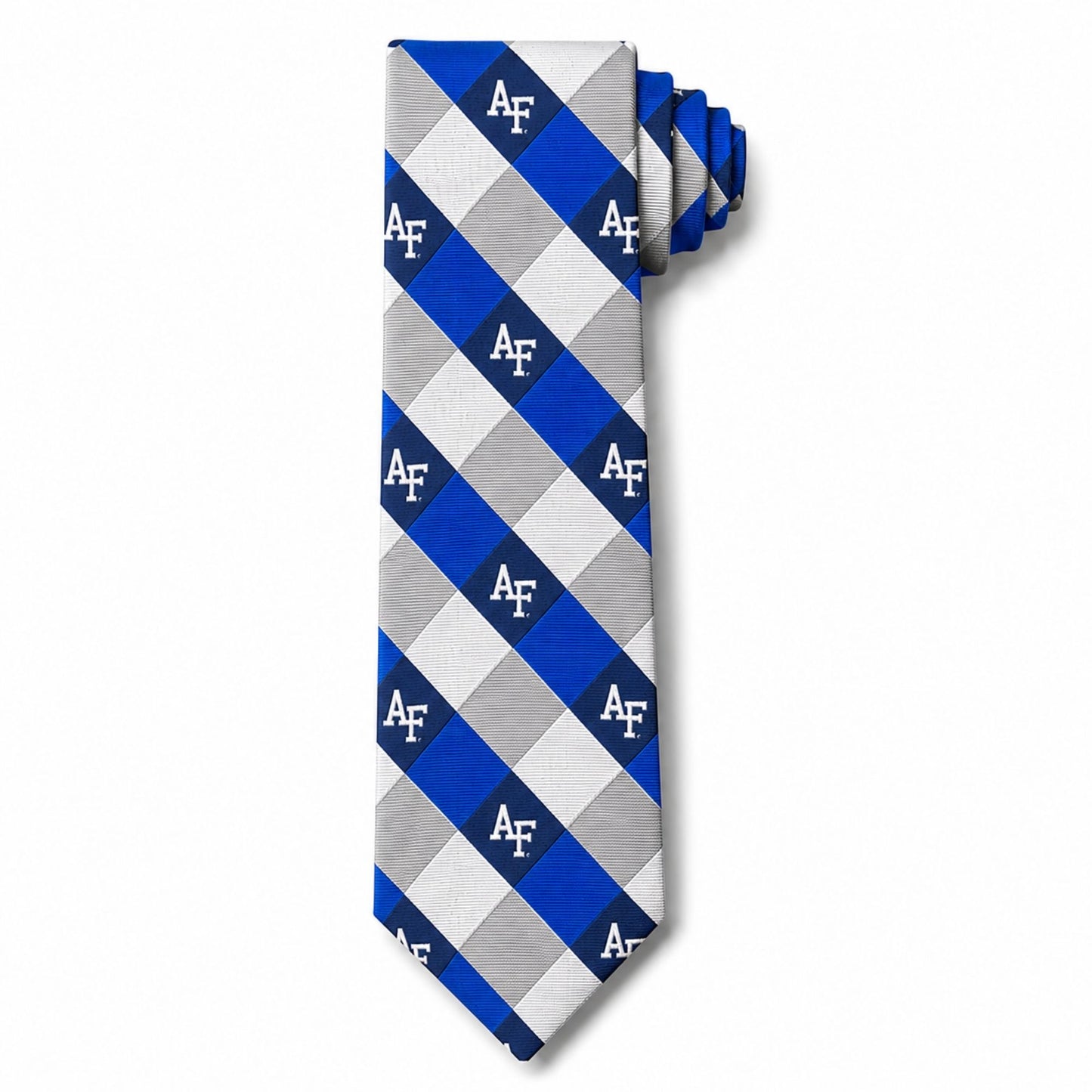 Air Force Argyle Blue Standard Necktie featuring a blue argyle pattern with embroidered AF logos.