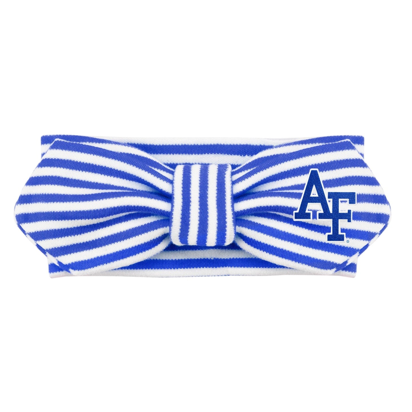 Royal blue and white striped Air Force Baby Head Bow with AF logo
