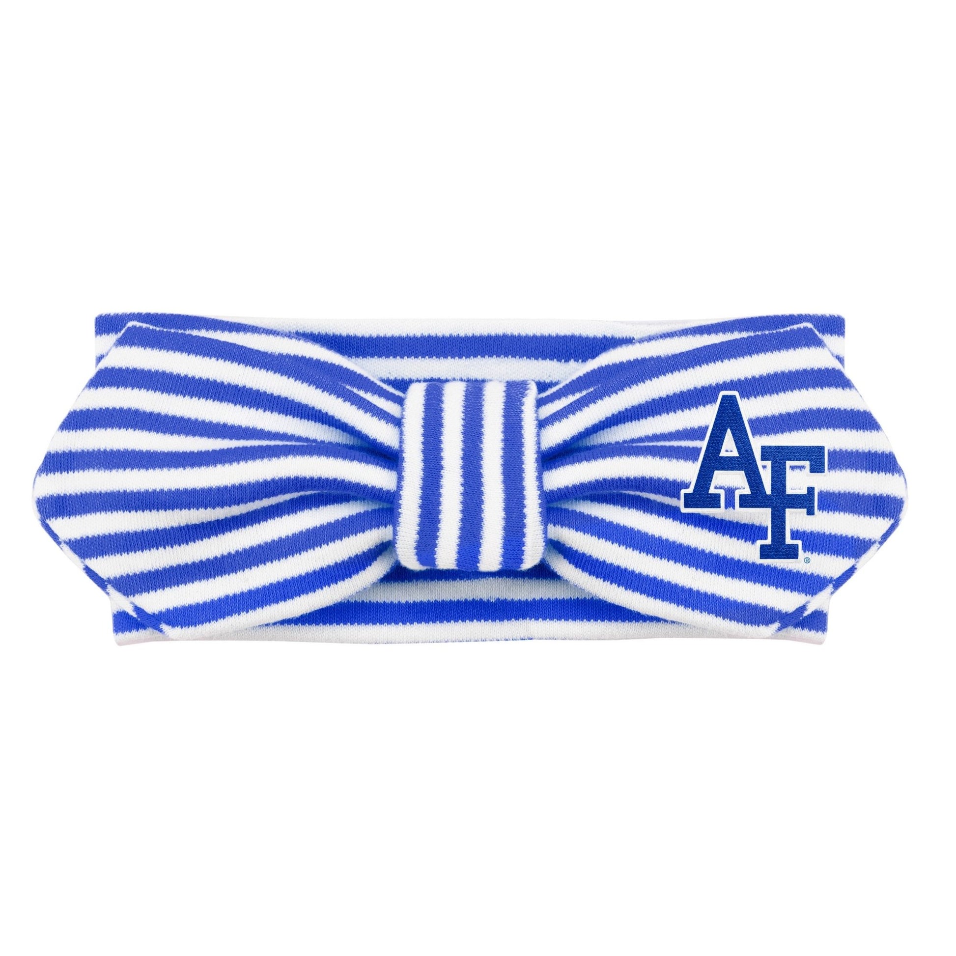Royal blue and white striped Air Force Baby Head Bow with AF logo