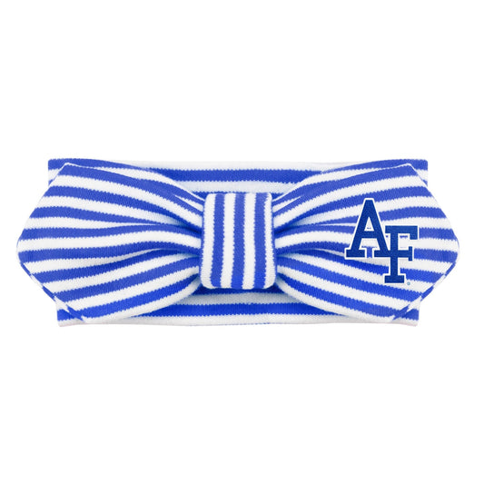 Royal blue and white striped Air Force Baby Head Bow with AF logo