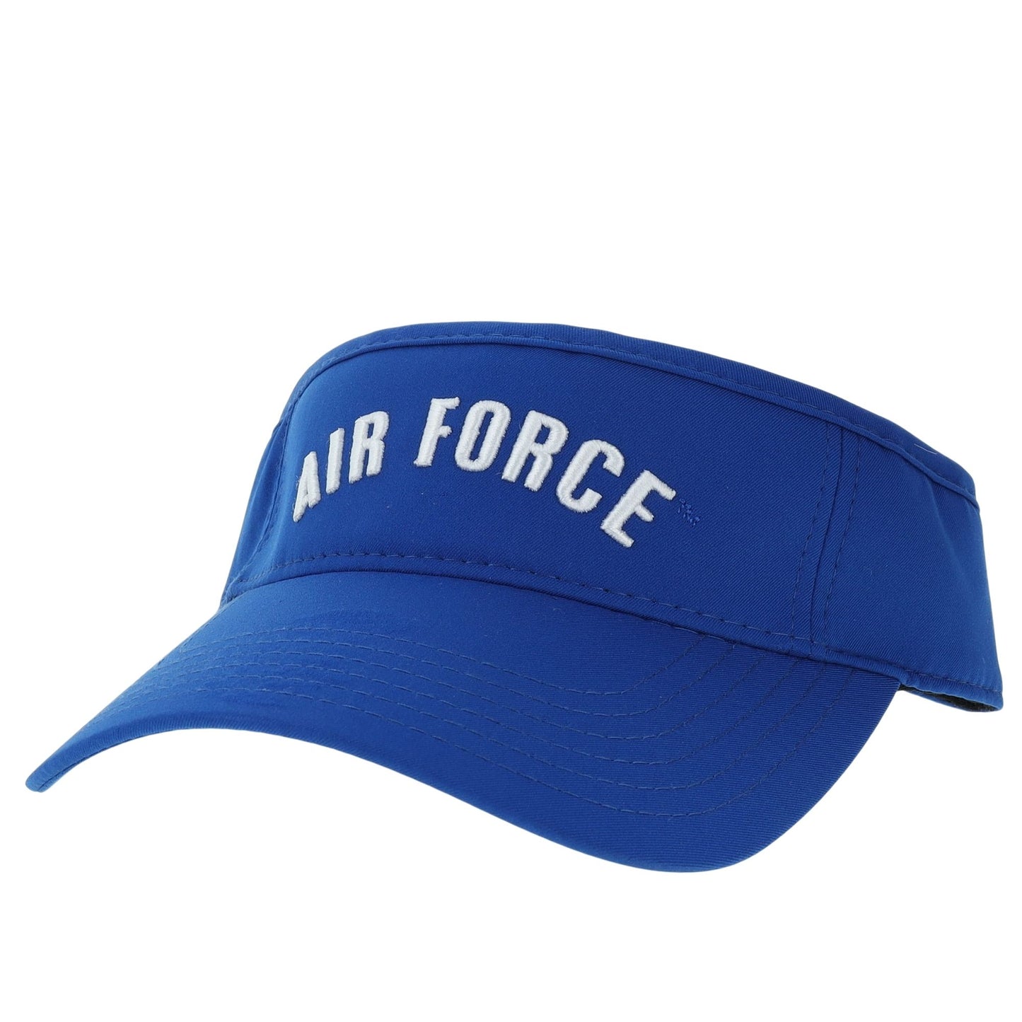 Air Force blue visor with embroidered Air Force text in white and curved bill
