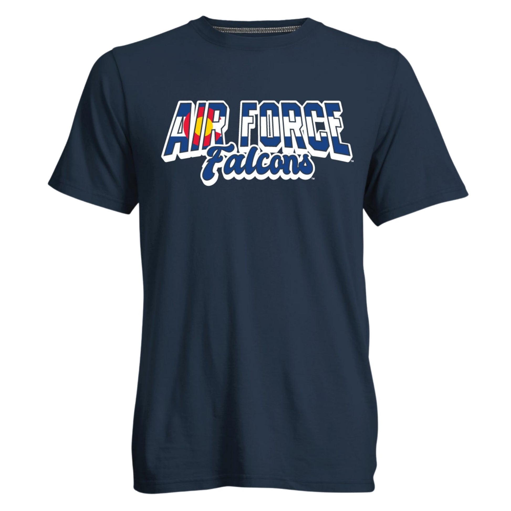 Air Force Falcons Navy T-Shirt with Air Force Wordmark and Colorado Flag Detail