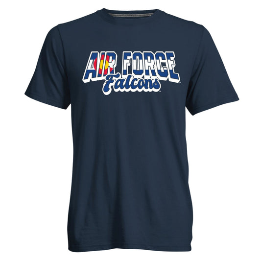 Air Force Falcons Navy T-Shirt with Air Force Wordmark and Colorado Flag Detail