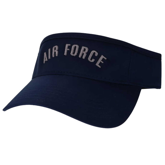 Air Force navy visor with embroidered Air Force text in white and curved bill