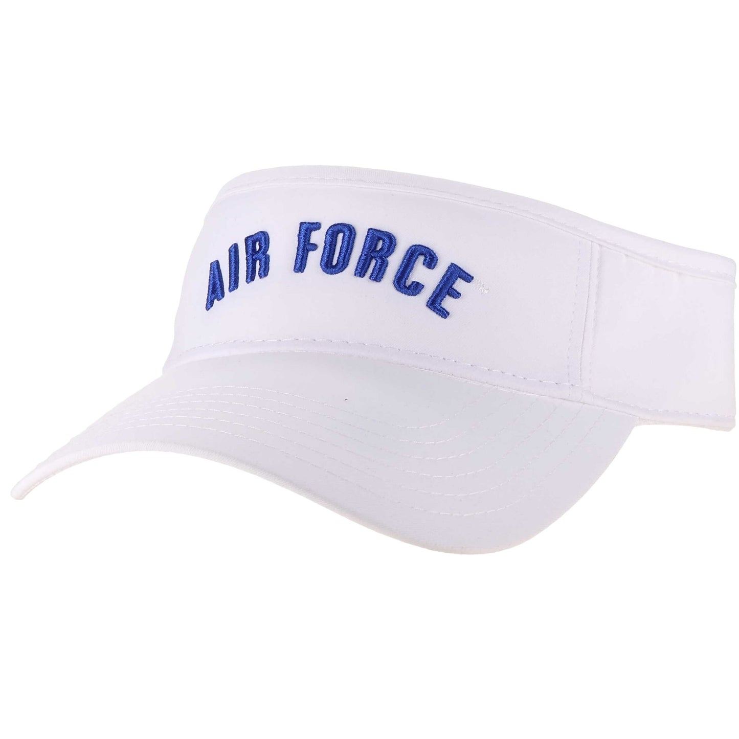 White Air Force performance visor with embroidered blue arch logo