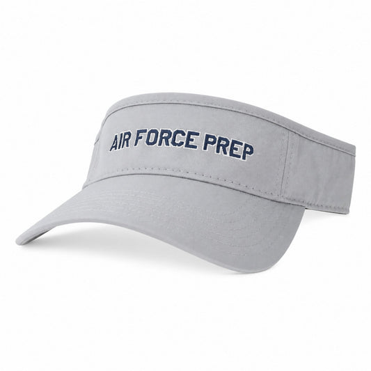 Air Force Prep grey visor with embroidered Air Force Prep text and curved bill