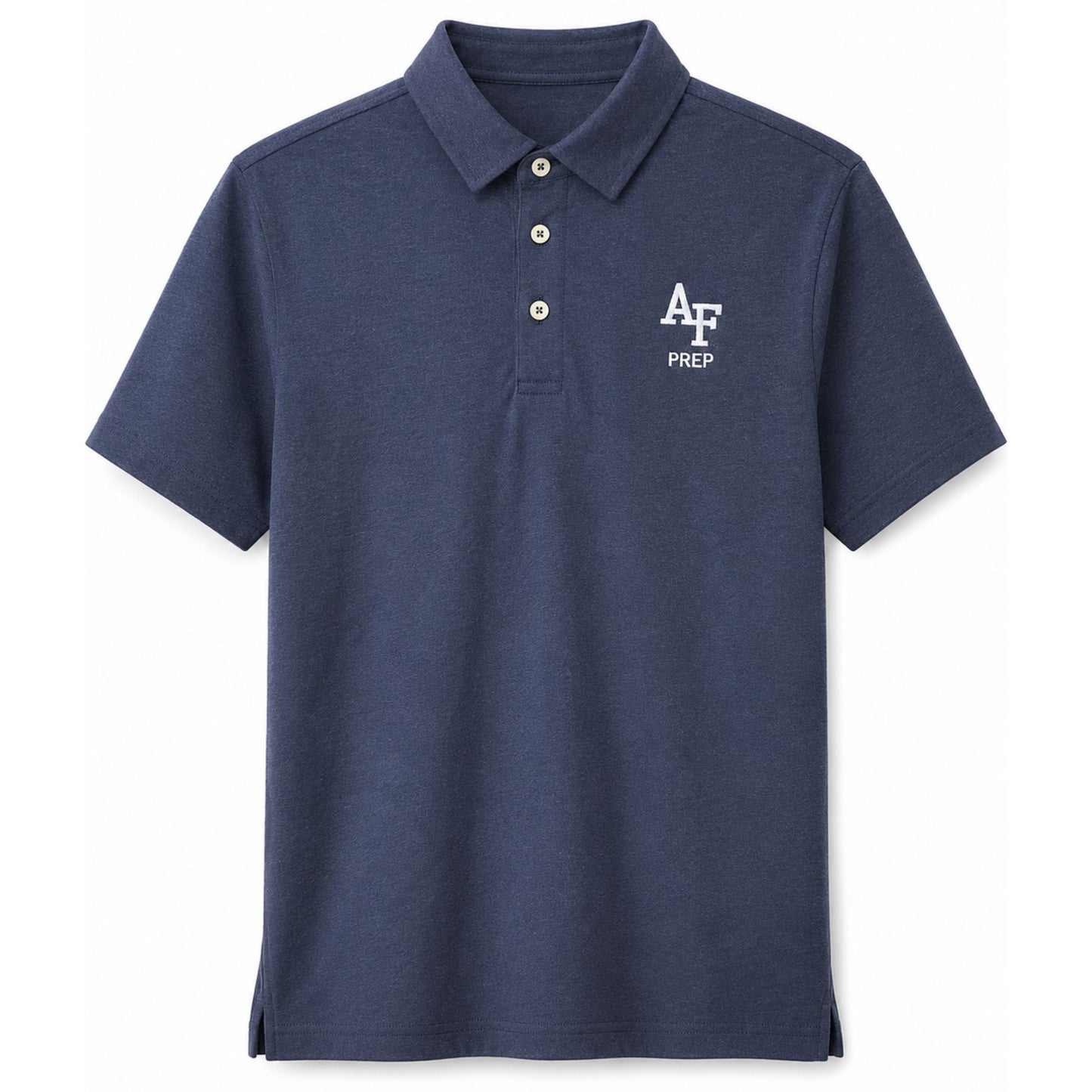 Air Force Prep navy polo shirt with embroidered AF Prep logo on left 