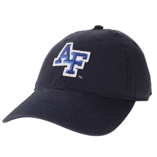 navy blue Air Force relaxed hat with sequined AF logo on front