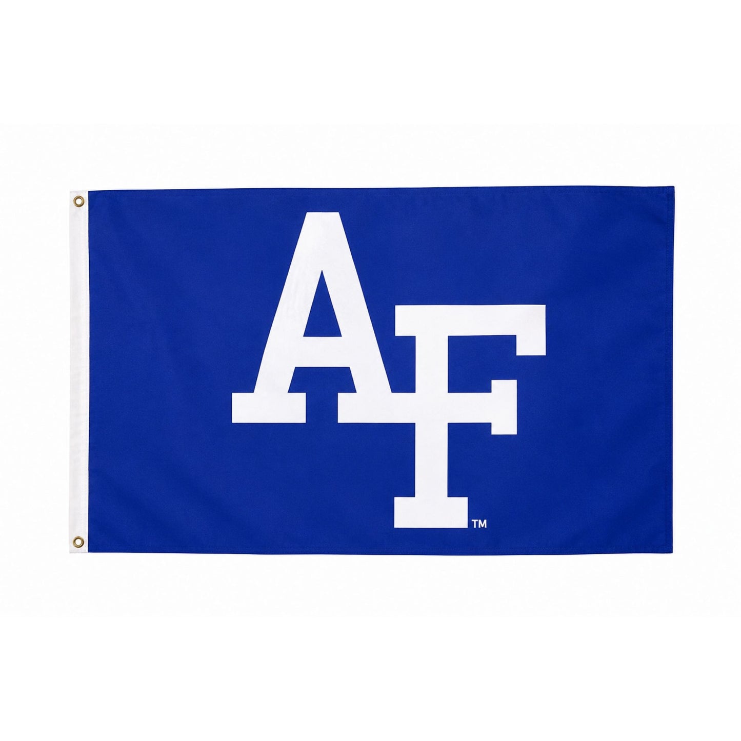 Royal blue Air Force Spirit Flag featuring the interlocking AF logo with brass grommets for outdoor display.