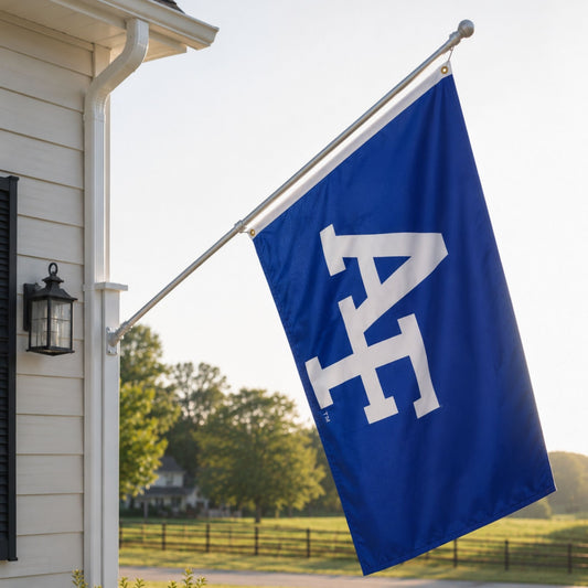 Royal blue Air Force Spirit Flag featuring the interlocking AF logo with brass grommets for outdoor display.