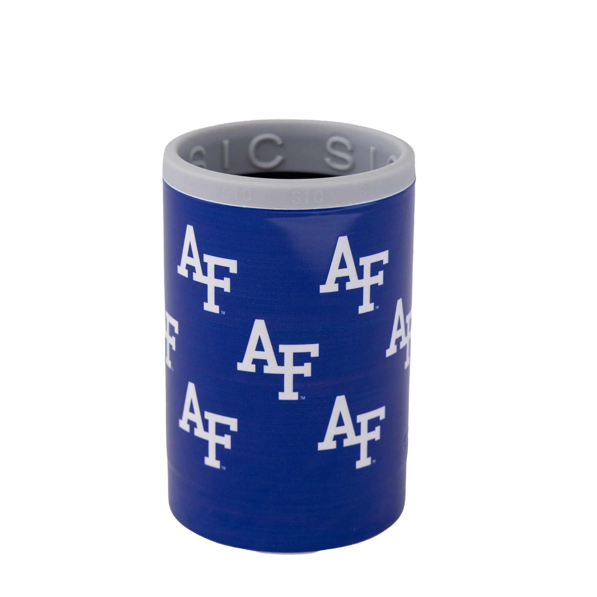 Navy Air Force triple insulated beverage koozie with repeating AF logo pattern