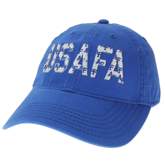 Air Force USAFA Signature Pattern Hat in royal blue with USAFA lettering filled with repeating AF logo pattern