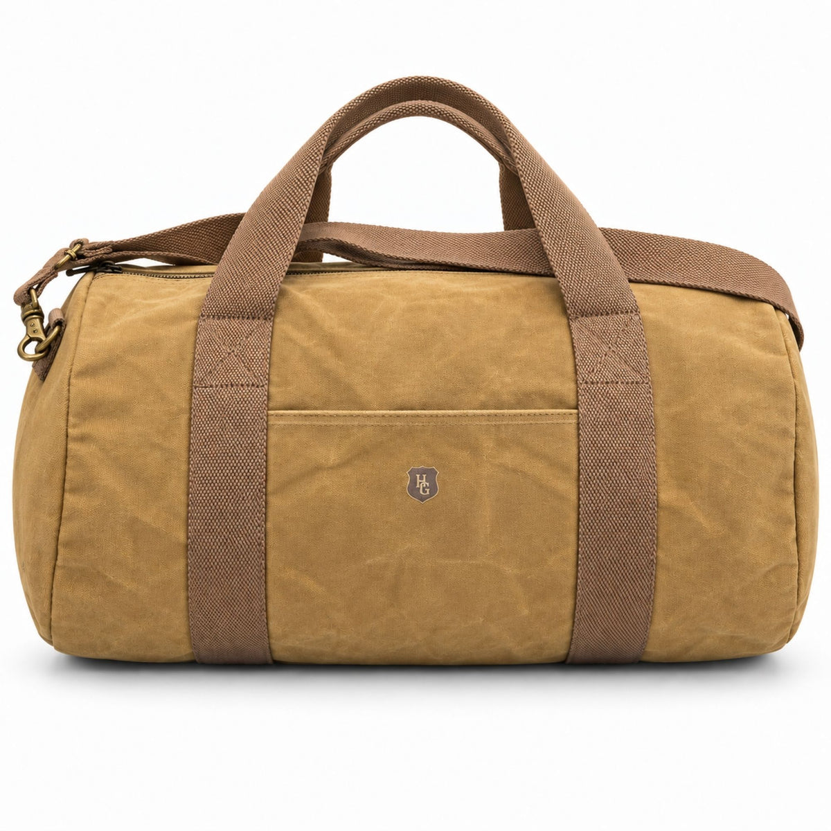 Back view of the Air Force waxed canvas club bag featuring an exterior pocket and brown carrying handles.