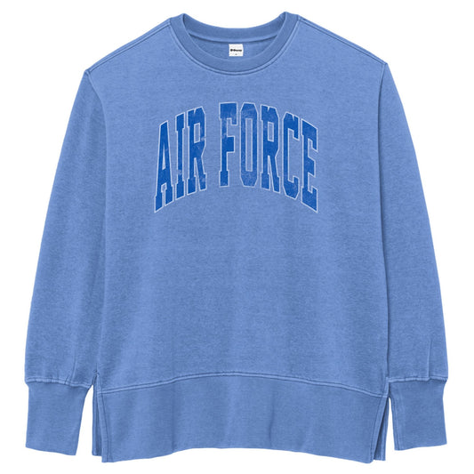 Blue Air Force Weathered Weekend Crewneck with vintage collegiate Air Force graphic and relaxed oversized fit