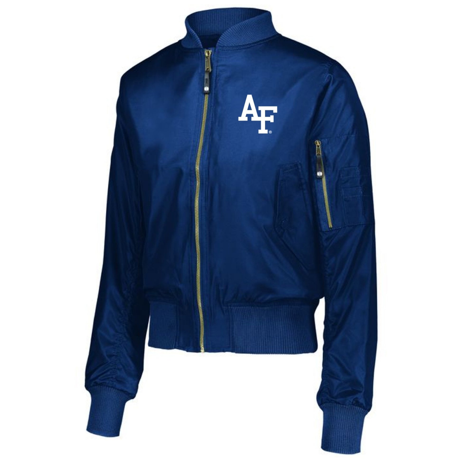Air Force Women’s Bomber Jacket in royal blue with embroidered AF logo