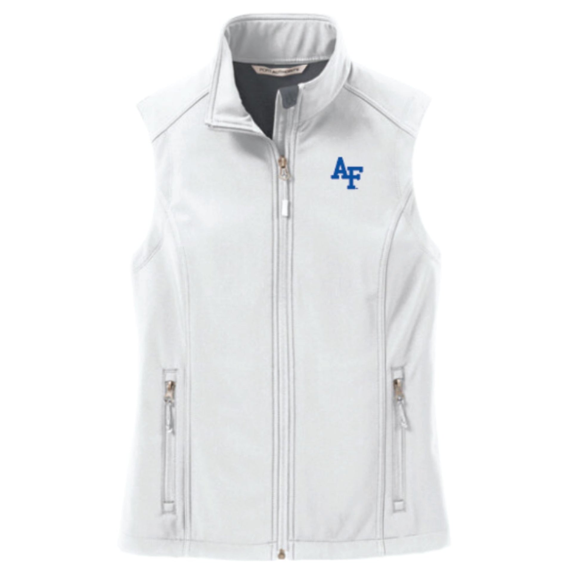 Air Force Women’s Summit Soft Shell Vest in white with embroidered AF logo