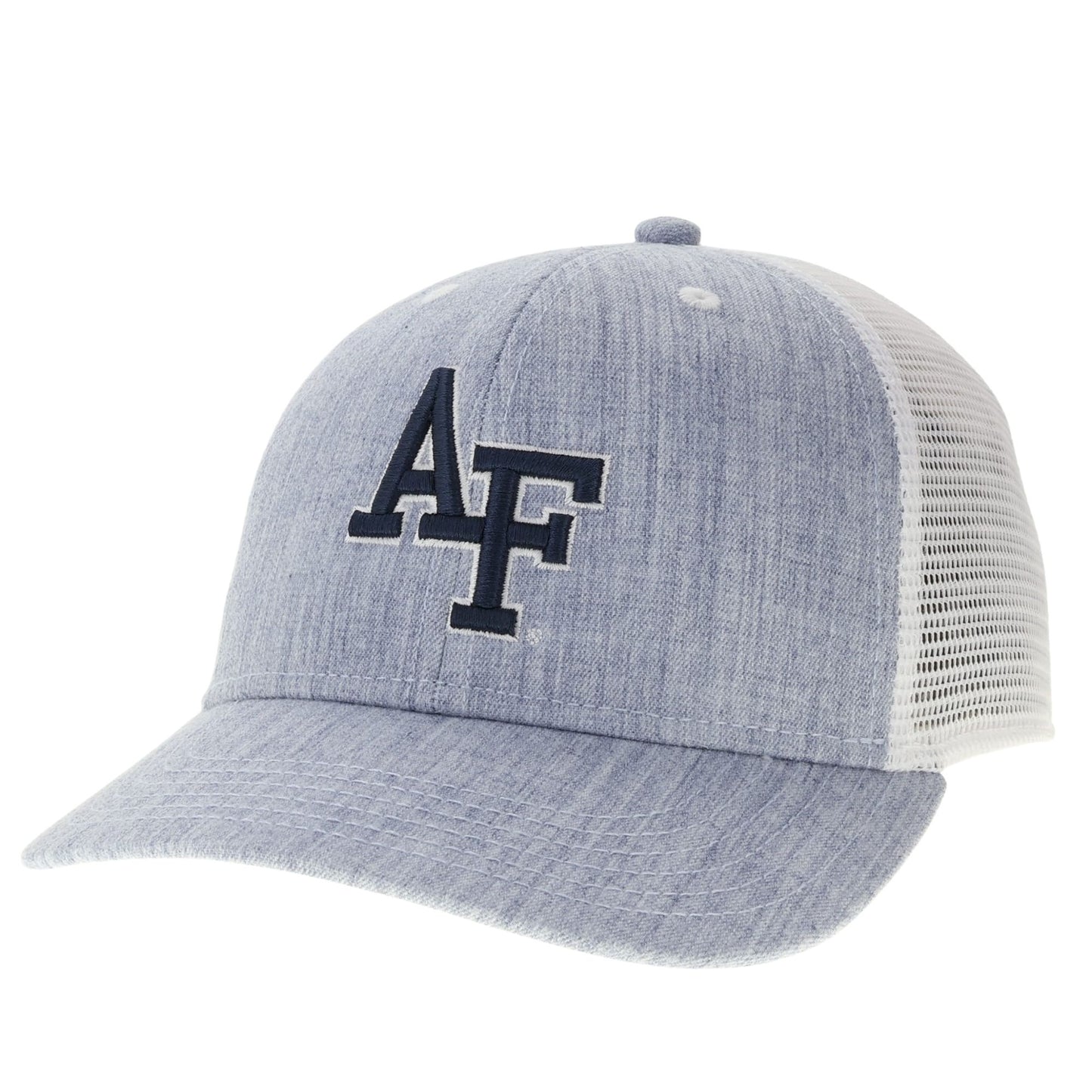 Air Force youth Blue Ridge trucker hat with denim front panels, mesh back, and embroidered AF logo
